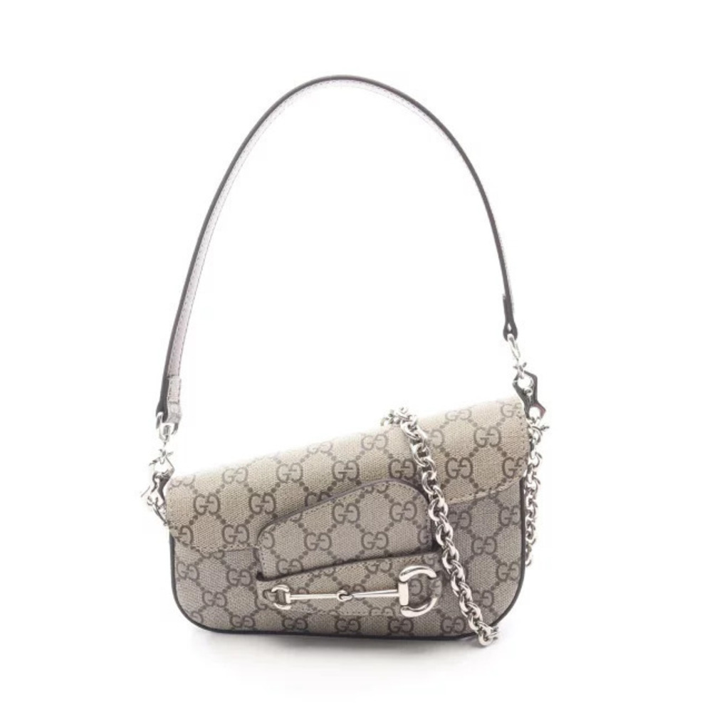 Gucci Horsebit GG Supreme Shoulder Bag Canvas Leather Beige Cream